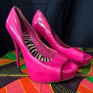 Hot Pink Peep-Toe Patent Leather Stiletto Heels size 10
